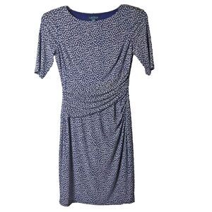 Lauren Ralph Lauren Woman's Short Sleeve Ruched Navy and Beige Dress Size 2